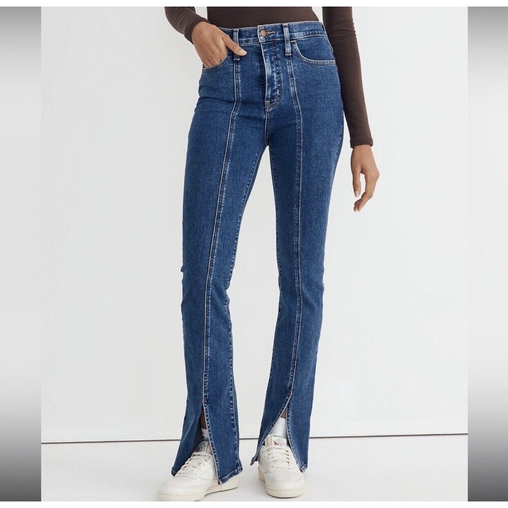 Madewell Roadtripper Jean Seamed Skinny Flare Blue Stretch Slit Hem 29 x 33 Tall